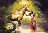 1000 pieces jigsaw puzzle by castorland, unicorn and woman