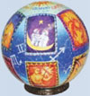 3 dimensional jigsaw puzzle by unicorn depicting stars of the zodiac on a roung globe shaped ball